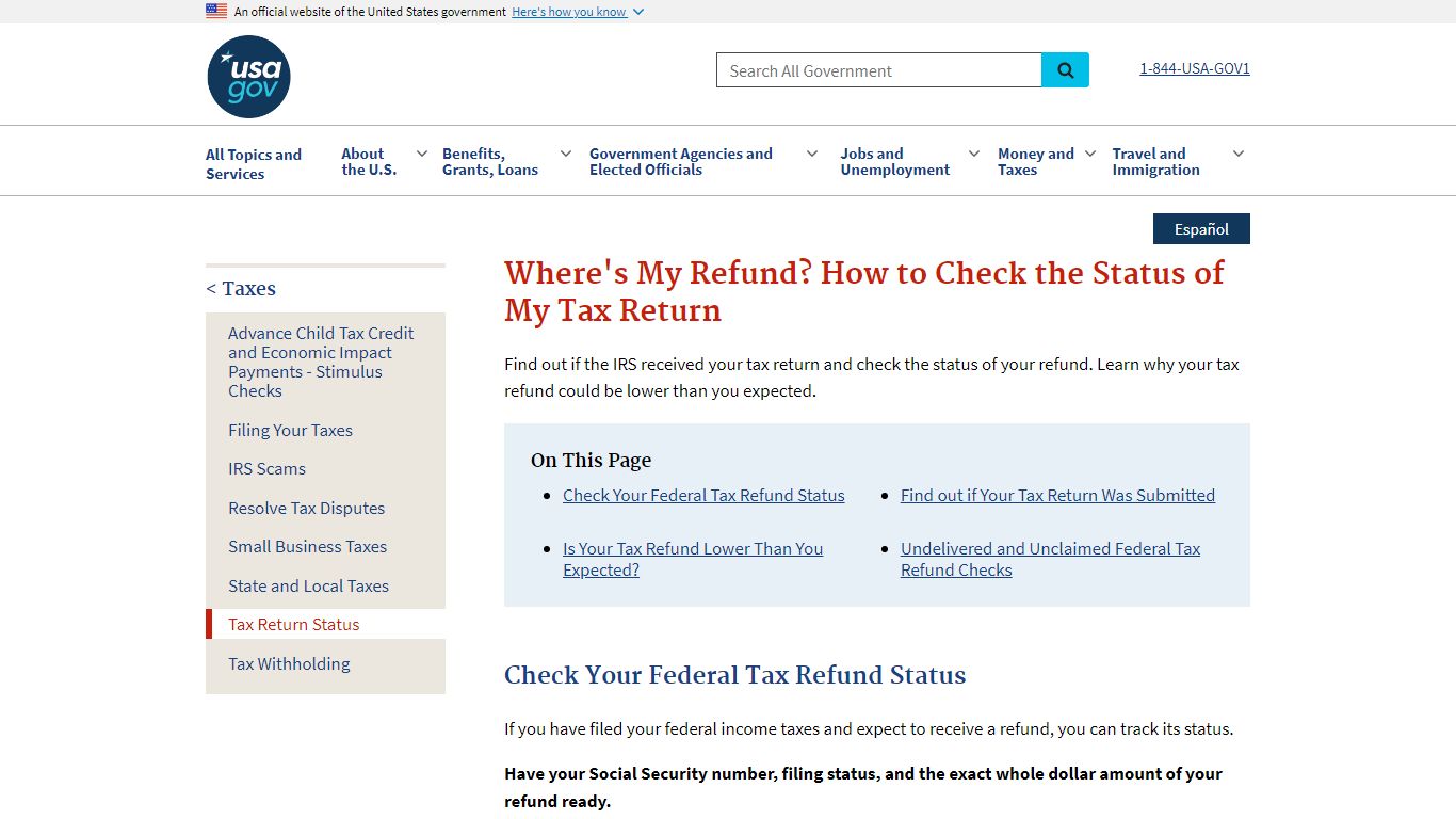 Where's My Refund? Check the Status of My Tax Return - USA.gov